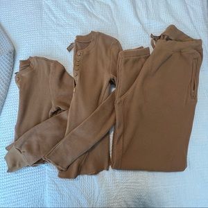 SKIMS waffle trio | joggers (L) + 2 long sleeve tops (M) in camel